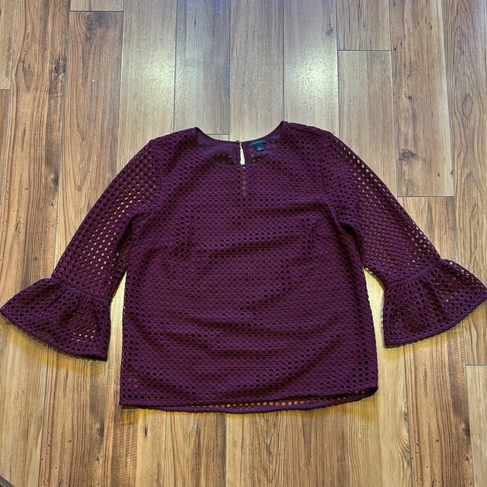 Ann Taylor Laced Bell Sleeve Blouse in Burgundy